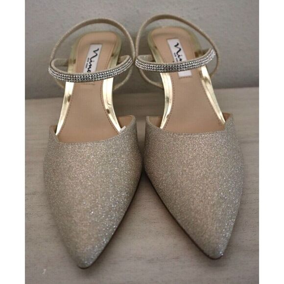 Nina New York Women's Sz 8M Gold Glitter Billie Mid-Heel Closed-Toe Pumps - Picture 2 of 11